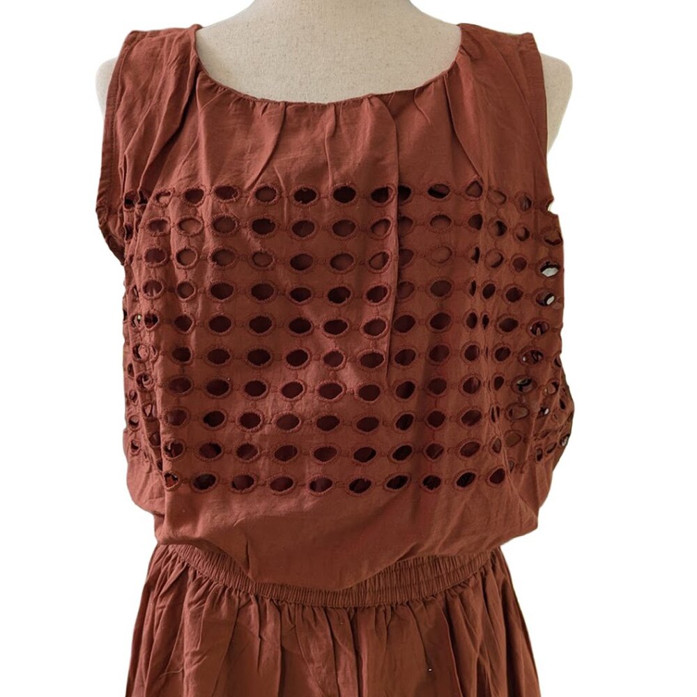 Sleeveless Eyelet Skirt Set in Terracotta - Picture 3 of 14